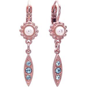 Mariana Blue Moon Rose Gold Earrings in White Pearl with Aqua Dangle 1152 NWT
